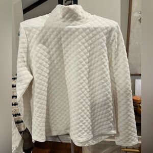 Ivory/Cream Quilted Long Sleeve Mock Neck Top